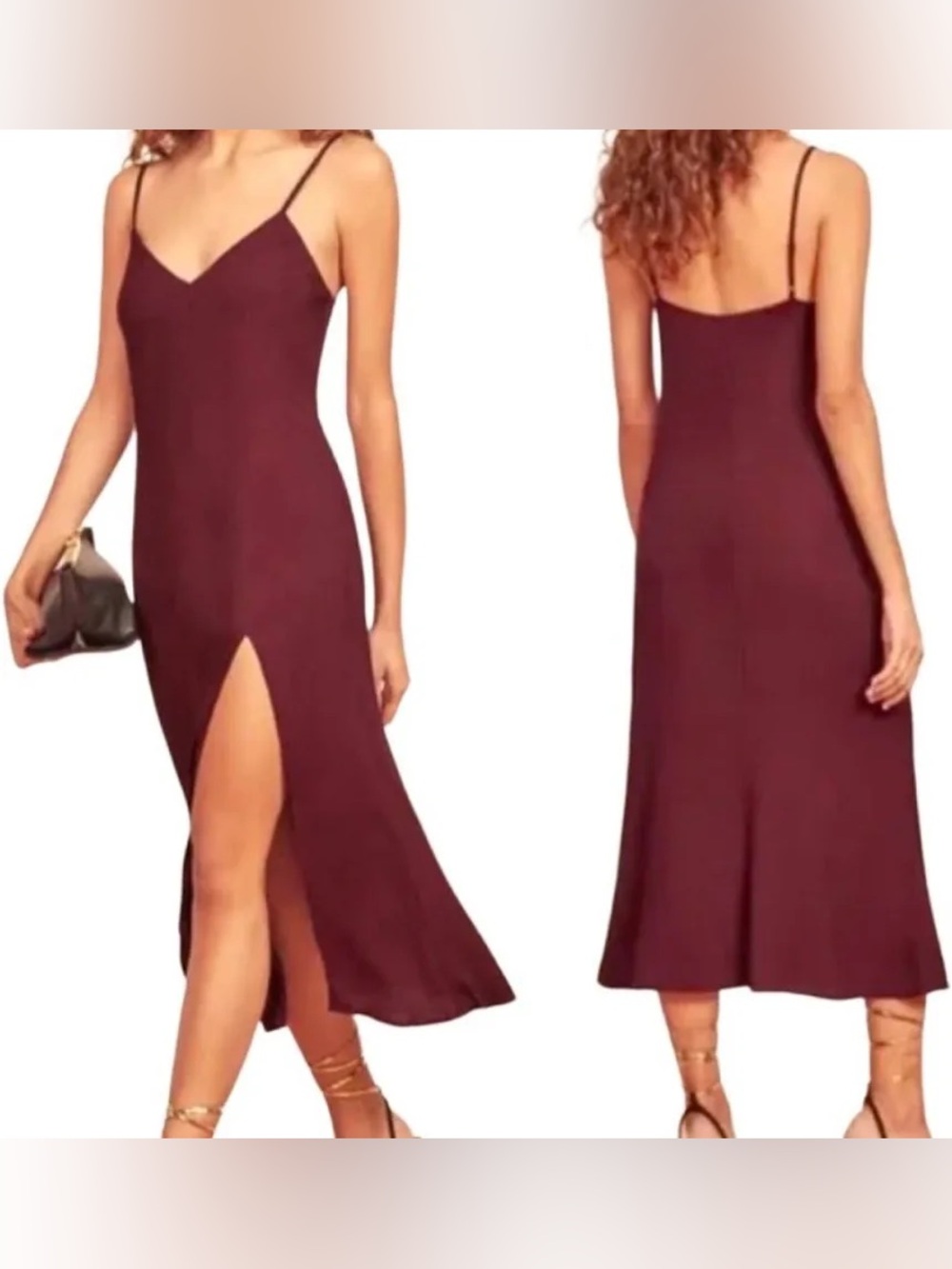 NWT Reformation Crimini Burgundy Midi Slip Dress with Side Slit wedding guest